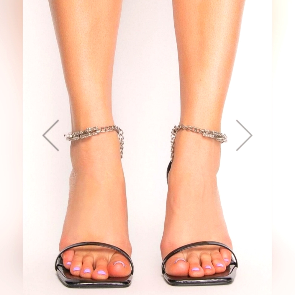 Elegant Black Strappy Ankle-Chain Heels